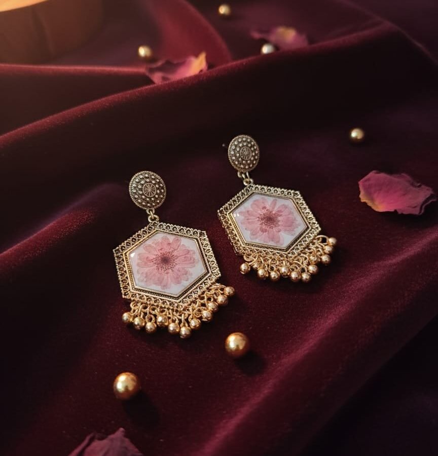 Pink Blossom Real Flower Resin Earrings