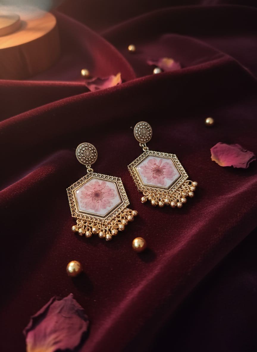 Pink Blossom Real Flower Resin Earrings